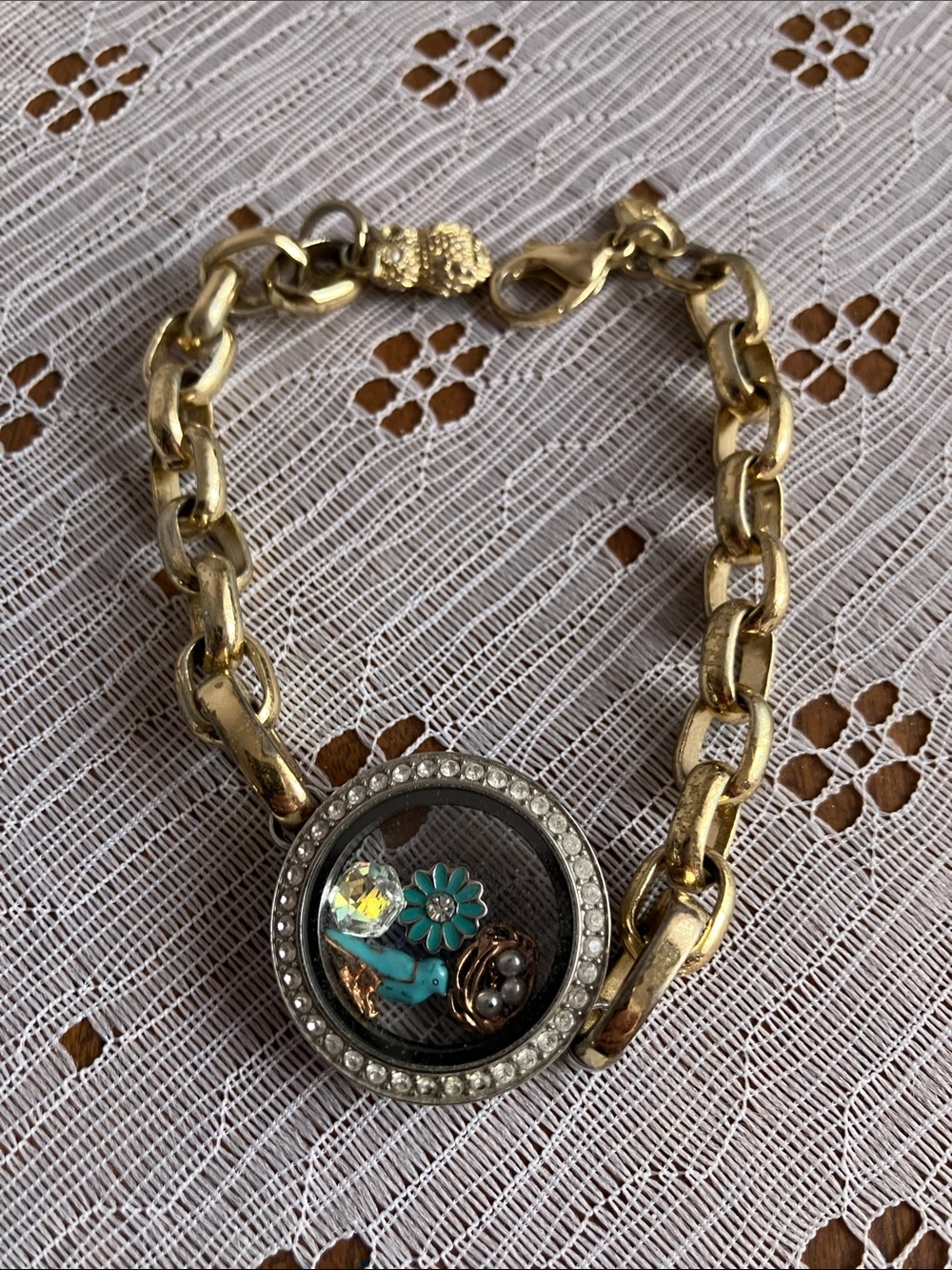 Origami Owl Gold Chain Locket Bracelet with Turquoise Charms